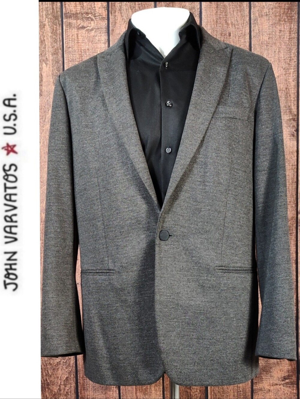 John Varvatos Star USA Gray Single Satin Button Blazer